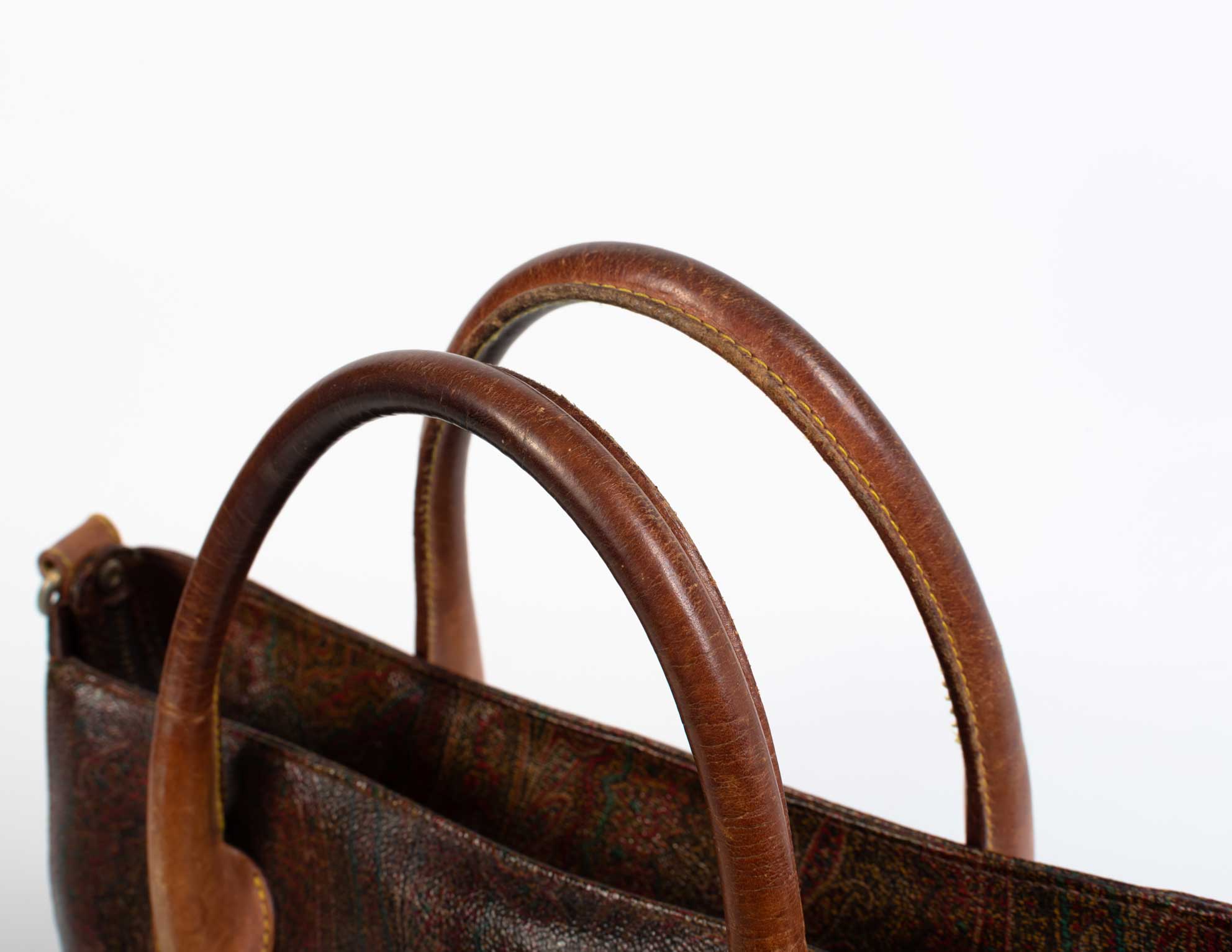 Etro Boston Bag in Brown Paisley Printed Coated Canvas and Leather Trim