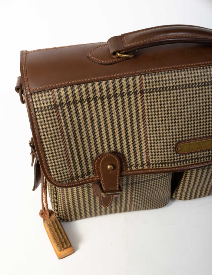 90's Polo Ralph Lauren Houndstooth Plaid Messenger Attache Briefcase - Image 3