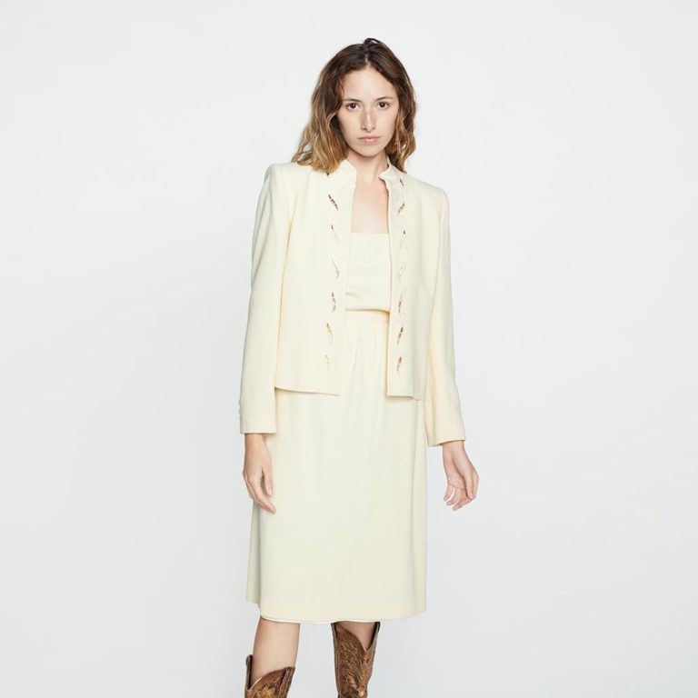 1970s Sasson Cream Wool Skirt Suit, US 2/4