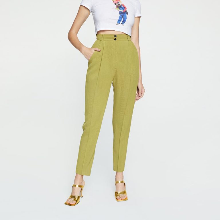 Plein Sud Chartreuse High-Waisted Tapered Pants, Modern US 0