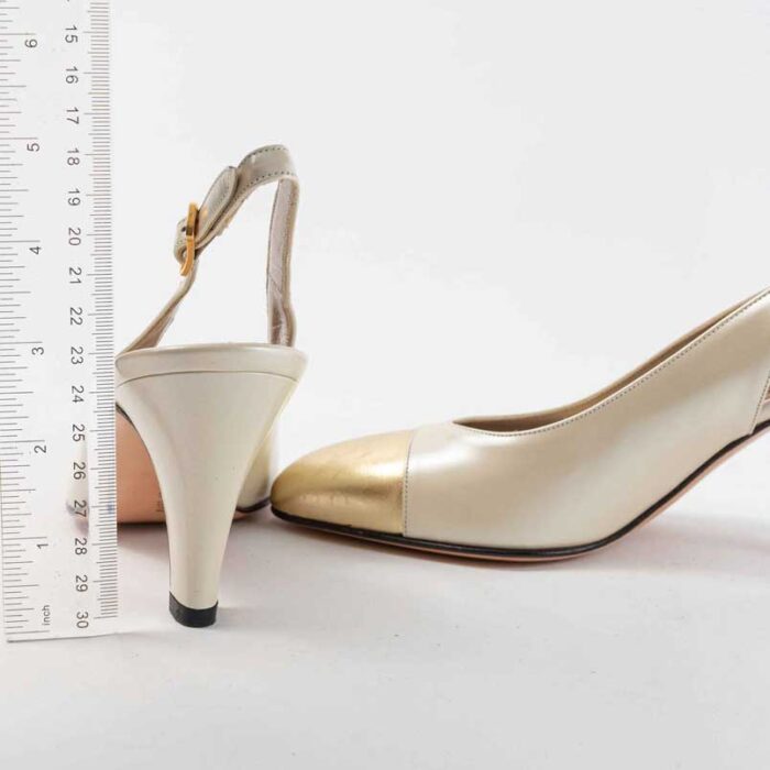 90s White-Gold Ferragamo Slingback Pumps sz 5 - Image 3