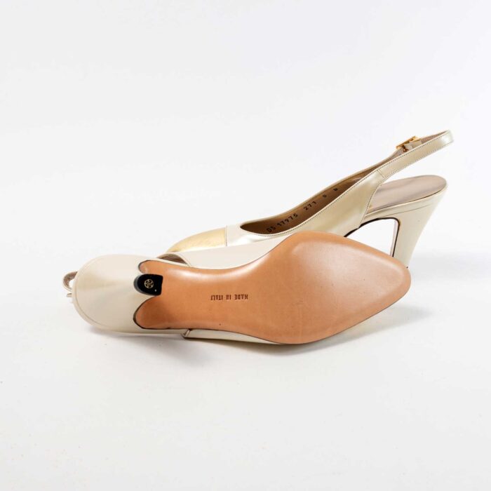 90s White-Gold Ferragamo Slingback Pumps sz 5 - Image 5