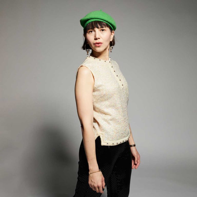 1950s/1960s De Paris House of Fashion LTD Ivory Cashmere Shell with Sequins & Crystal, Modern Women M