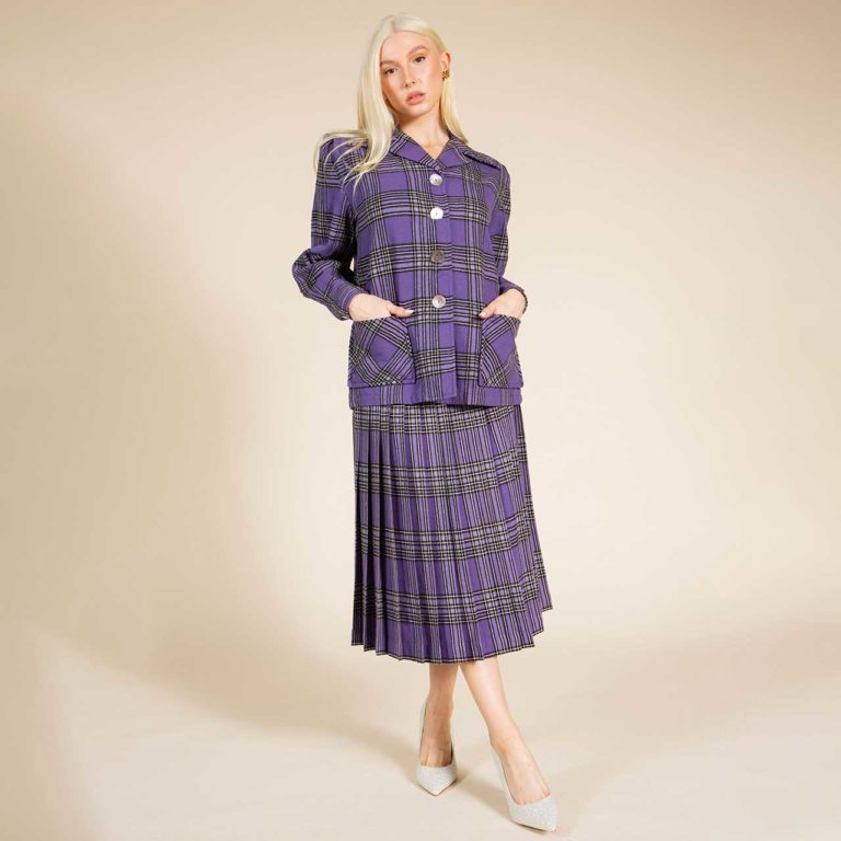 1940s Pendleton Purple Plaid Wool Skirt Suit — US 2/4