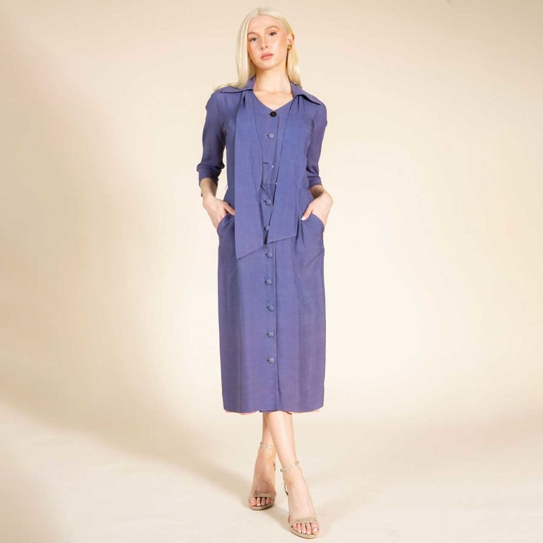 1940s Caddie Masters Raw Silk Golf Shirtdress with Tie – Size XS/S