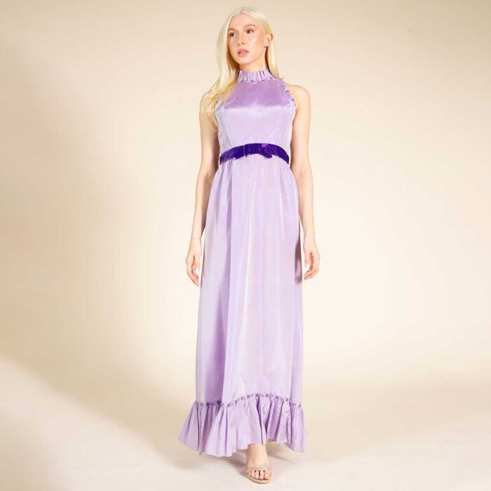 1960's Lavender Taffeta Empire Waist Gown Sz 0/2