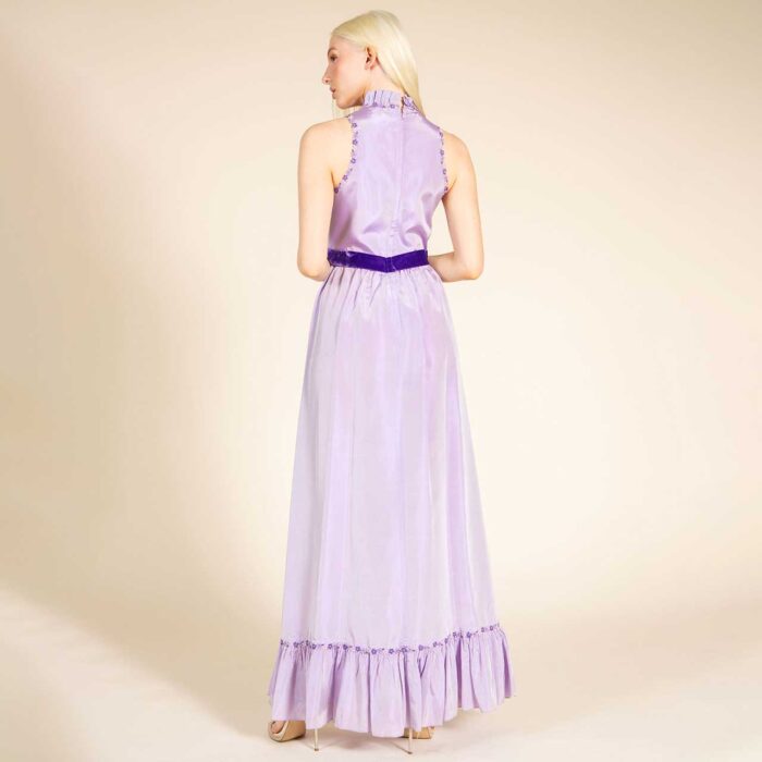 1960's Lavender Taffeta Empire Waist Gown Sz 0/2 - Image 3