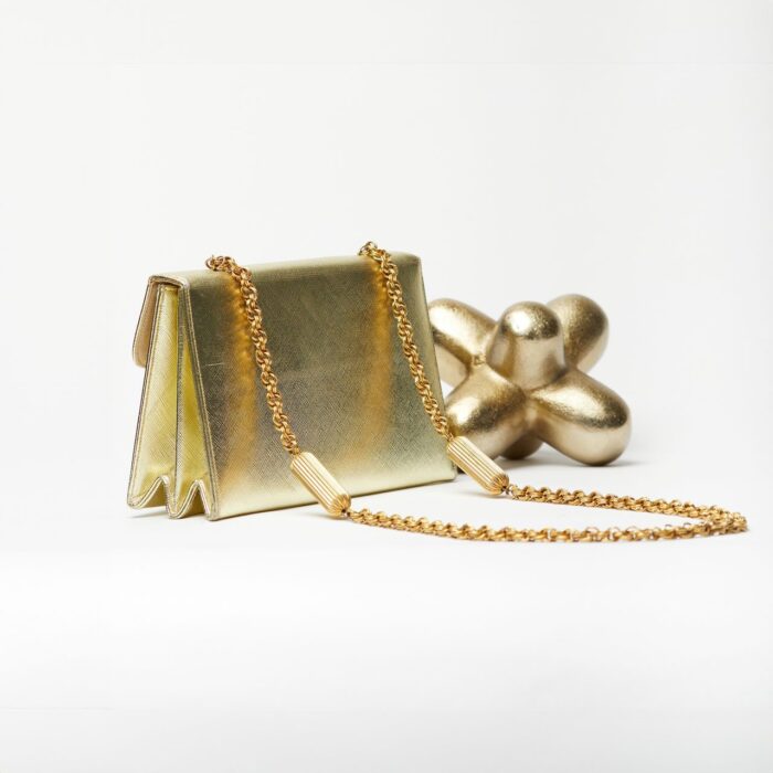 1960s Morlé Gold Lamé Bag w/ Art Deco Chain - Image 2