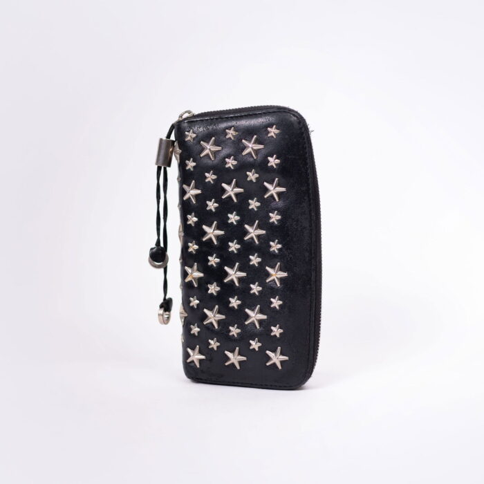 Jimmy Choo Philippa Star Studs Round Zipper Long Wallet Black Leather - Image 5