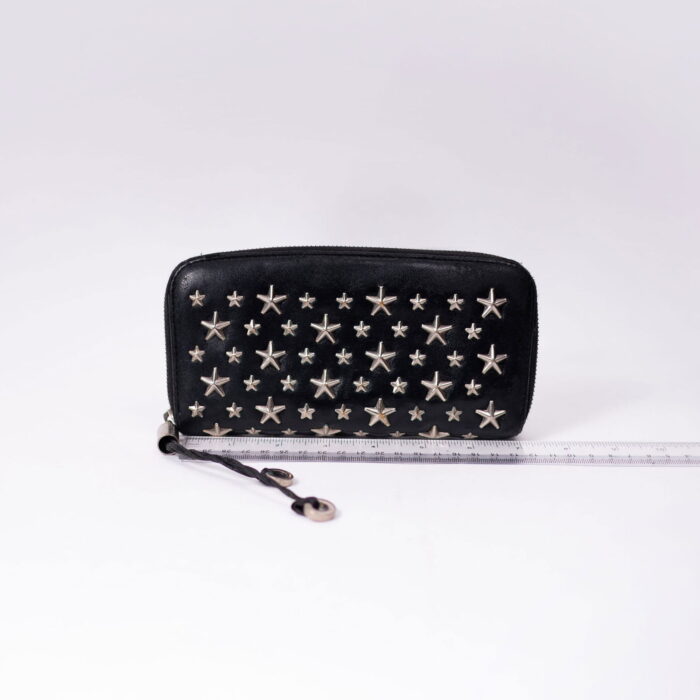 Jimmy Choo Philippa Star Studs Round Zipper Long Wallet Black Leather - Image 6