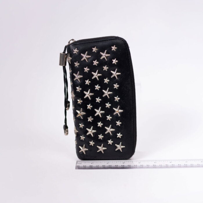 Jimmy Choo Philippa Star Studs Round Zipper Long Wallet Black Leather - Image 3