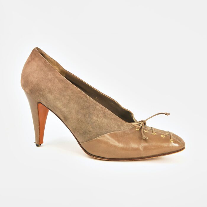 1980's Halston Contrast Suede Corseted Heels Pumps