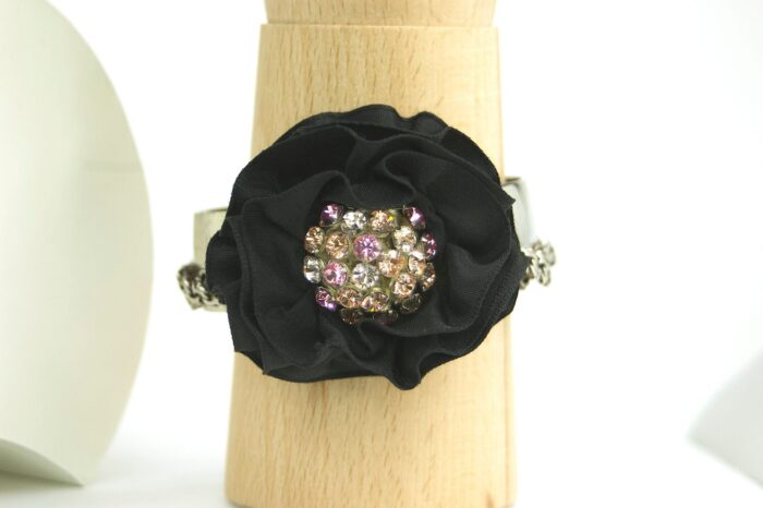 TenOverSix Sterling Cuff Semi-Precious Bracelet Chainlink Detail w/Genuine Crystal Flower - Image 2