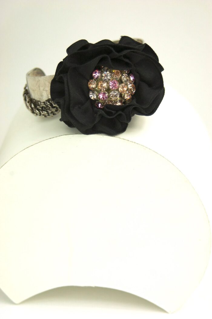 TenOverSix Sterling Cuff Semi-Precious Bracelet Chainlink Detail w/Genuine Crystal Flower - Image 7