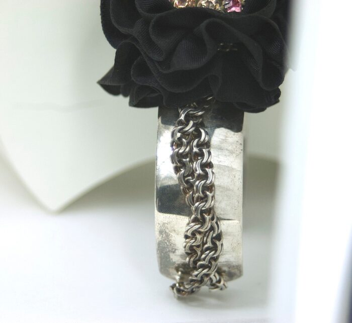 TenOverSix Sterling Cuff Semi-Precious Bracelet Chainlink Detail w/Genuine Crystal Flower - Image 9