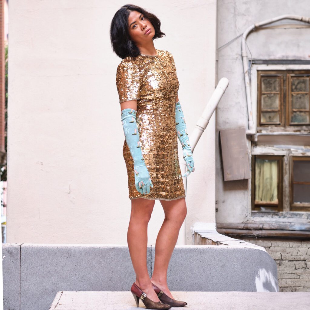 90s AJ Bari Gold Sequin Silk Shift Dress Modern Size: 2/4 - QUIRK