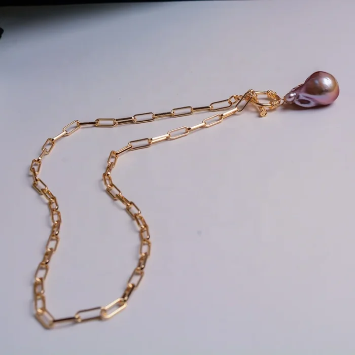 Baroque Bliss: 14K Gold-Plated Freshwater Baroque Pearl Necklace - Image 4