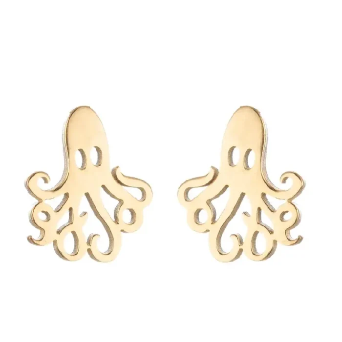 Ocean Embrace Stainless Steel Octopus Huggie Earrings