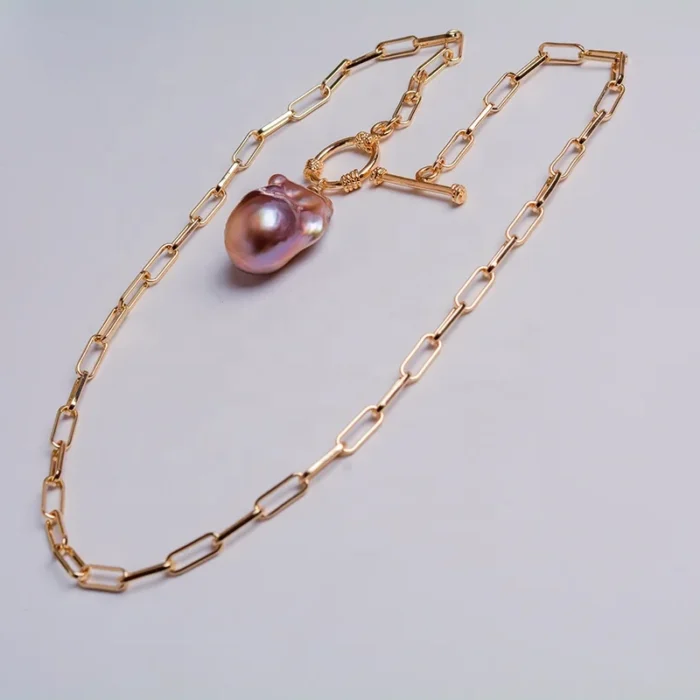 Baroque Bliss: 14K Gold-Plated Freshwater Baroque Pearl Necklace - Image 3