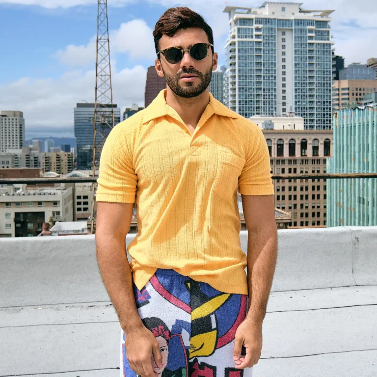 1960s Martini Yellow Cotton Terry Polo Shirt (Modern US Small)