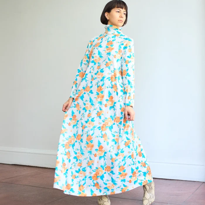 1960s/70s Butterfield 8 Turtleneck Floral Caftan Dress Deadstock - Image 4