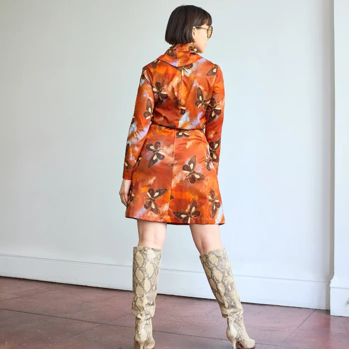 60s/70s Butterfly Print 2 Piece Co-ord Turtleneck Skirt Set - Image 5