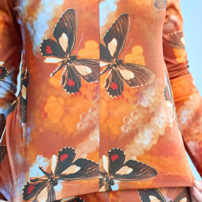 60s/70s Butterfly Print 2 Piece Co-ord Turtleneck Skirt Set - Image 4