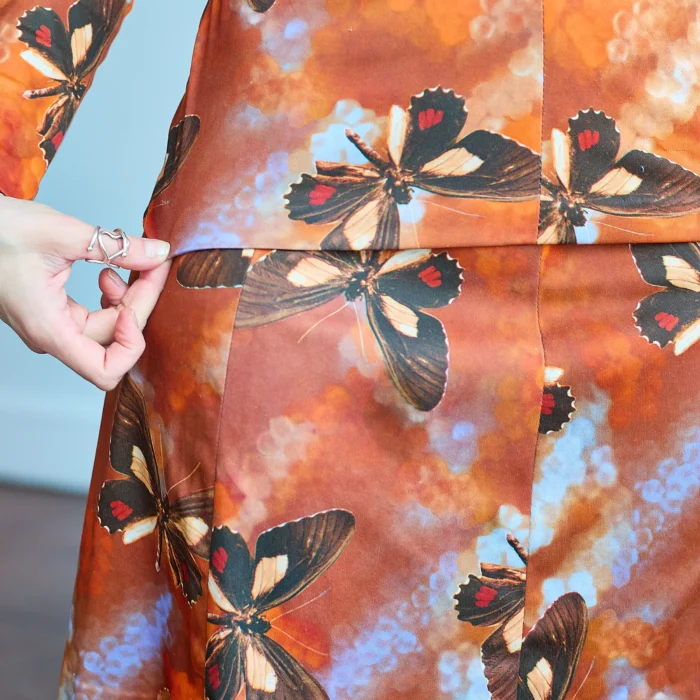 60s/70s Butterfly Print 2 Piece Co-ord Turtleneck Skirt Set - Image 3