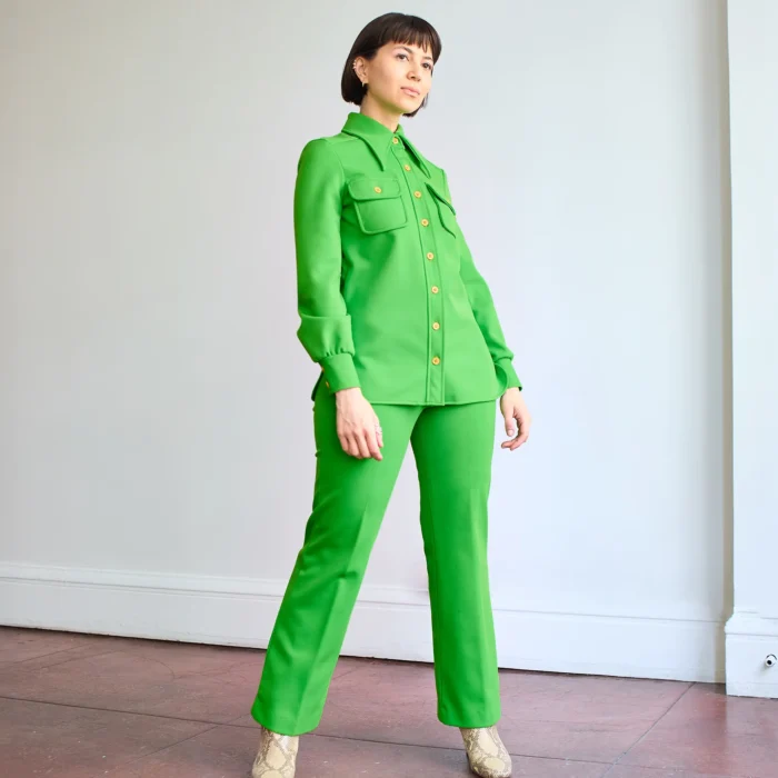 60s/70s Center Stage Lime Green 2 Piece Leisure Suit - Image 6