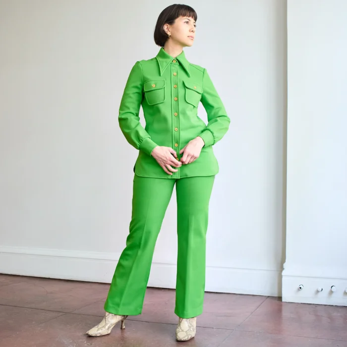 60s/70s Center Stage Lime Green 2 Piece Leisure Suit