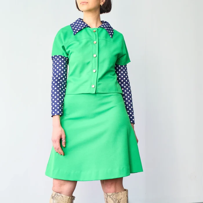 1960s Shady Lane Mod Polkadot/Green Dress Co-Ord Set w/short sleeve Safari jacket - Image 8