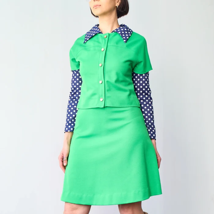 1960s Shady Lane Mod Polkadot/Green Dress Co-Ord Set w/short sleeve Safari jacket