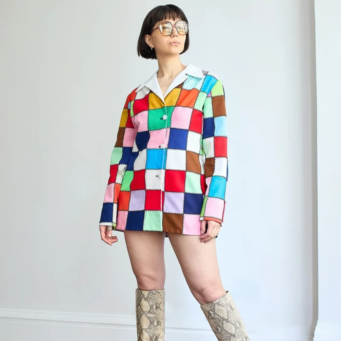 60s/70s Patchwork Button Up Tunic Shirt/Mini dress - Image 11