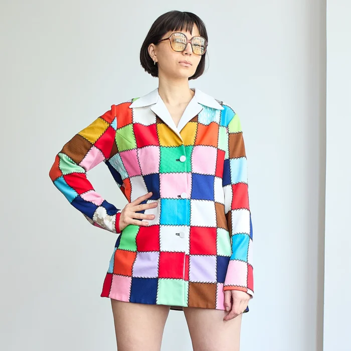 60s/70s Patchwork Button Up Tunic Shirt/Mini dress - Image 10