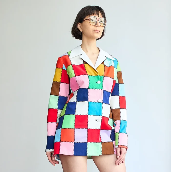 60s/70s Patchwork Button Up Tunic Shirt/Mini dress