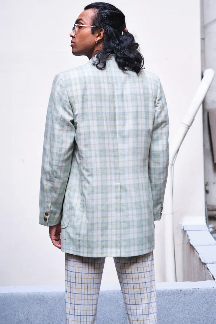 1960s/1970s Robert Gohann Seafoam Green Plaid blazer - Image 7