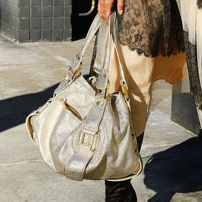  Jimmy Choo Gold Leather Mahala Hobo Bag - Image 5