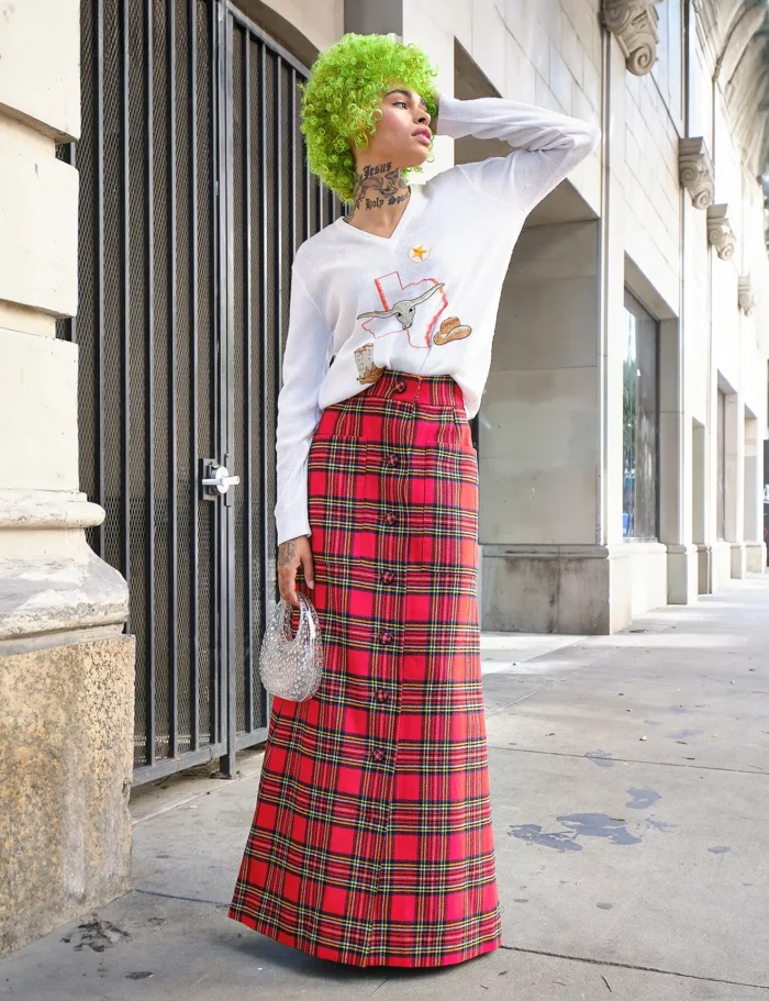 1970s Wool Tartan Plaid Button Up Maxi Skirt - Image 2