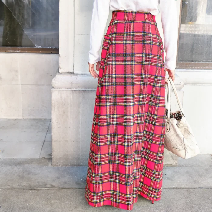 1970s Wool Tartan Plaid Button Up Maxi Skirt - Image 7