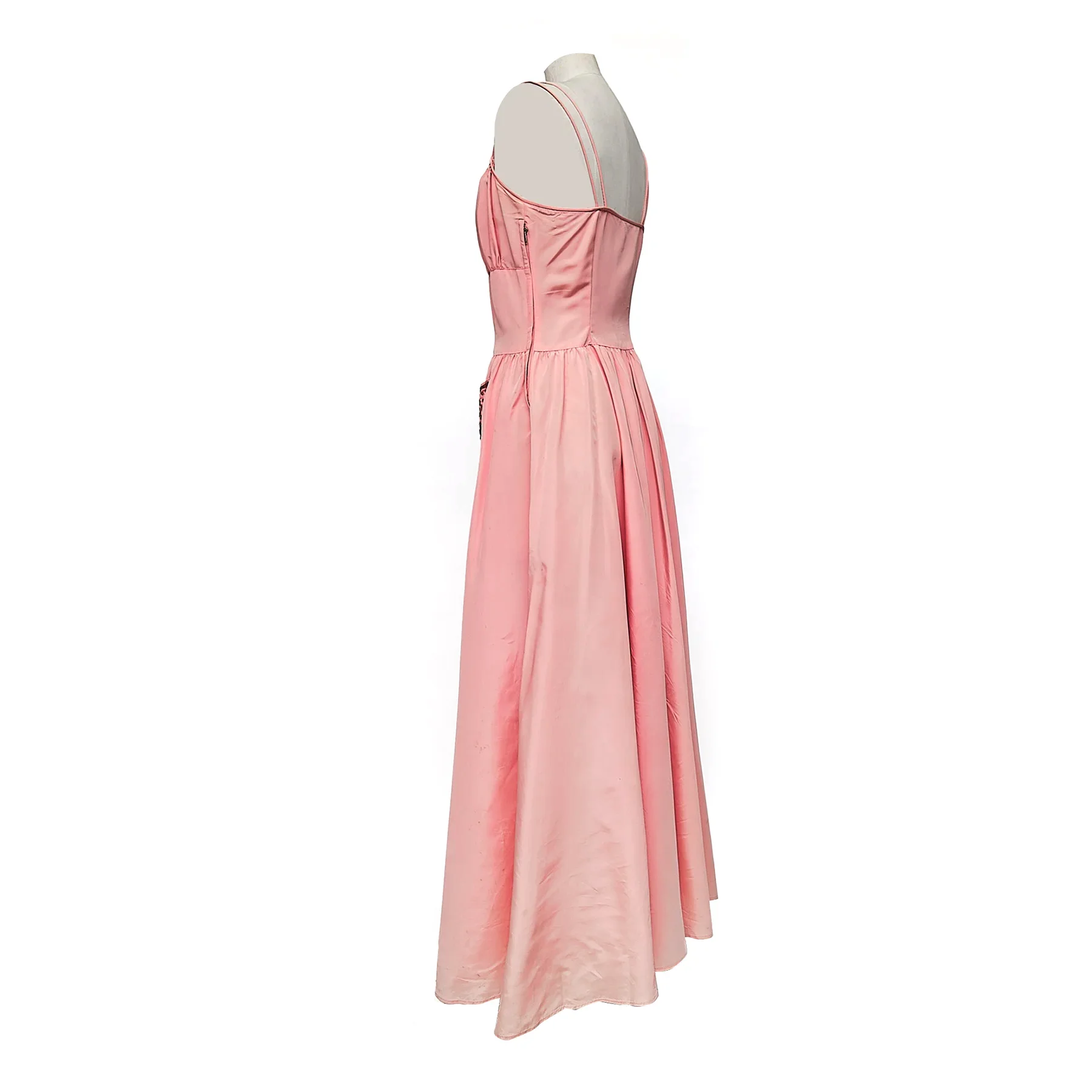 1940s Pink Taffeta Two-Piece Evening Dress w/ Bolero & Gelatin Sequins – Modern 0–2 (XXS/XS) - Image 3