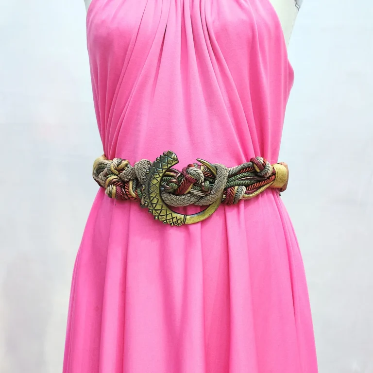 Vintage 70s/80s Carolyn Tanner Belt – Ornate Braided Cord with Brass Crescent Buckle, Adjustable S/M (26–33")