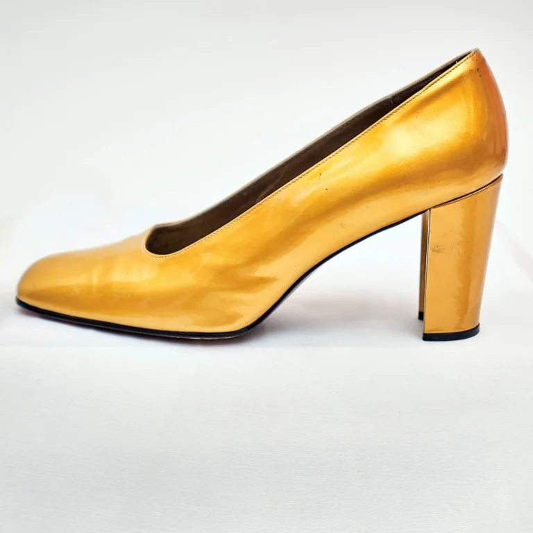 Vintage 1990s Stuart Weitzman Gold Patent Leather Pumps
