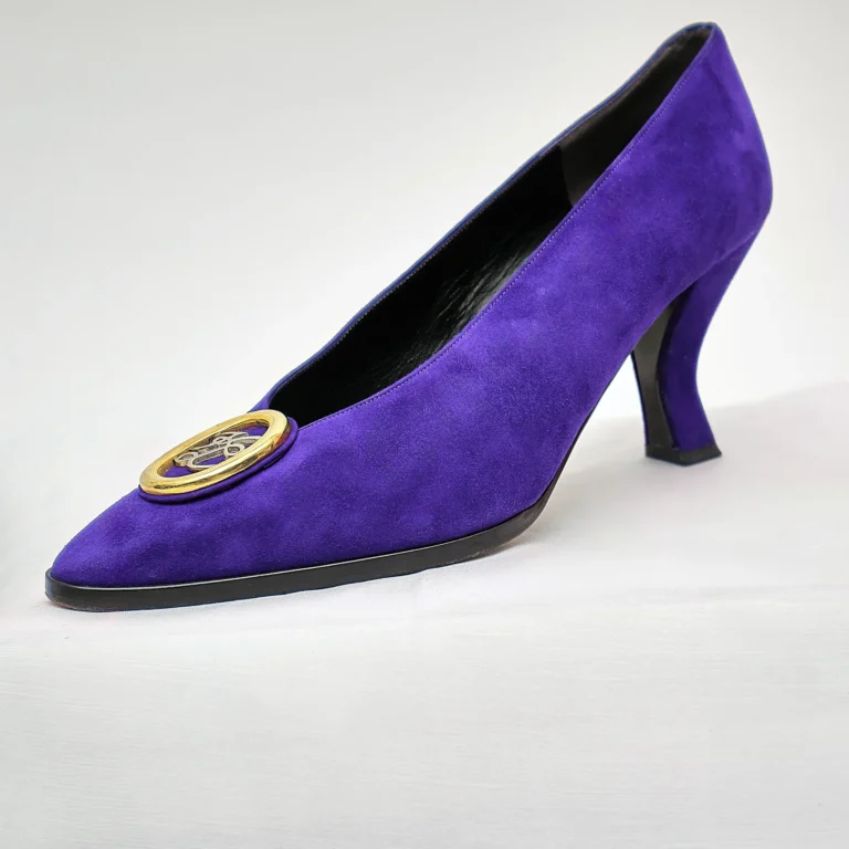 Karl Lagerfeld 1980s Purple Suede Pumps with Monogram Hardware – Size 10