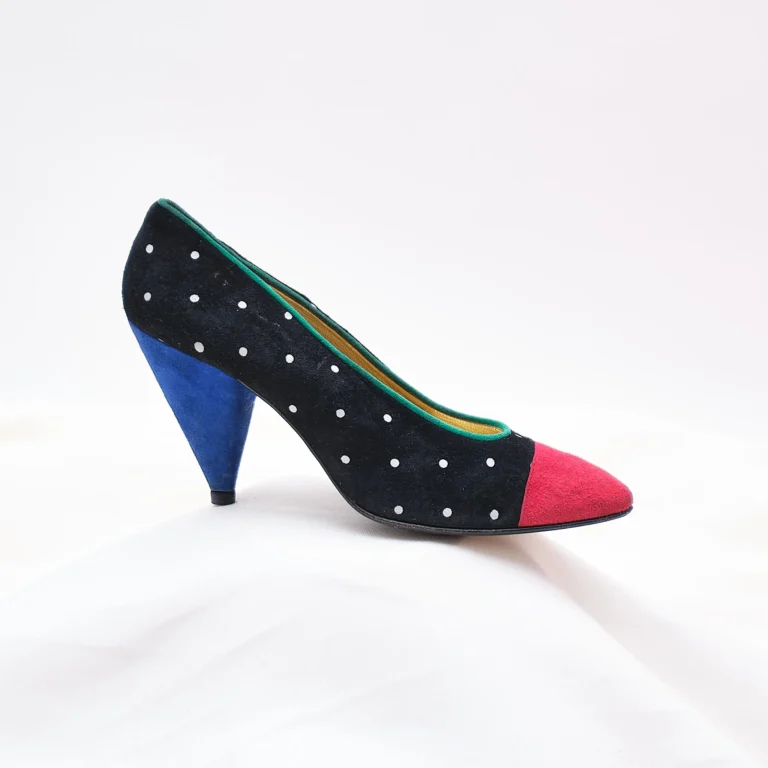 Late 80s/Early 90s Escada Suede Polka Dot Colorblock Pumps