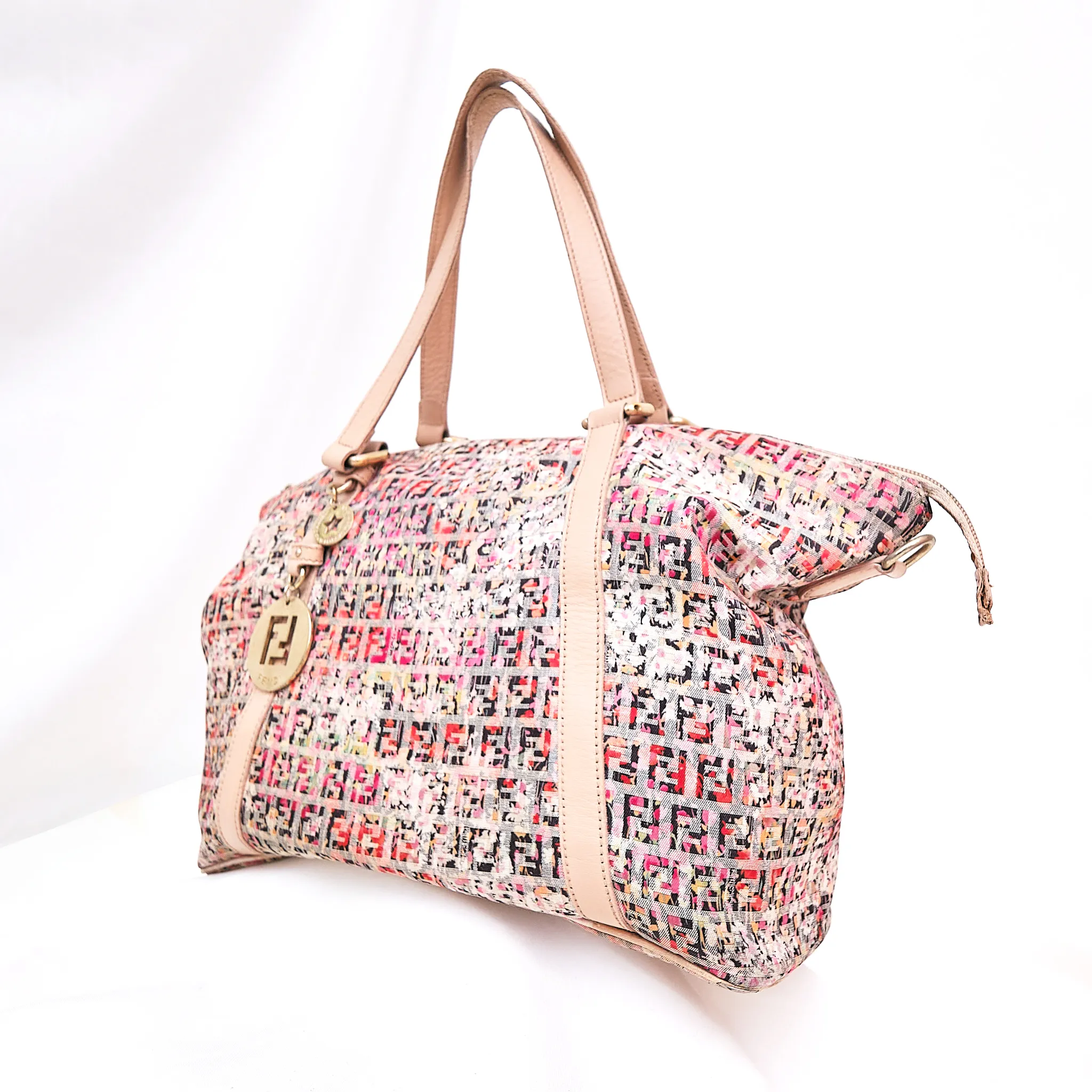 2000s Fendi Vintage Multicolor Zucca Logo Tote Bag – Missing Zipper Pull (Good Condition) - Image 3