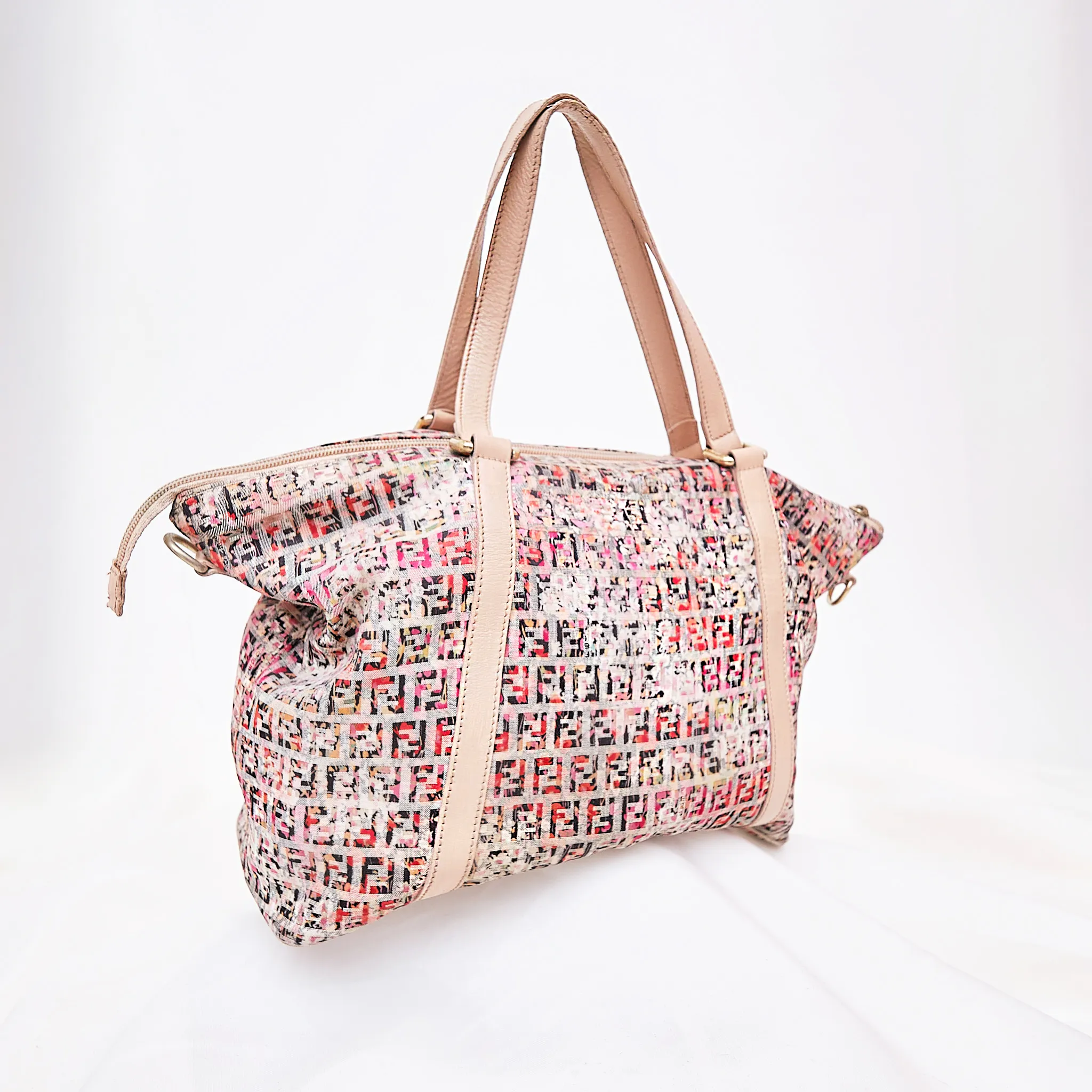 2000s Fendi Vintage Multicolor Zucca Logo Tote Bag – Missing Zipper Pull (Good Condition) - Image 4