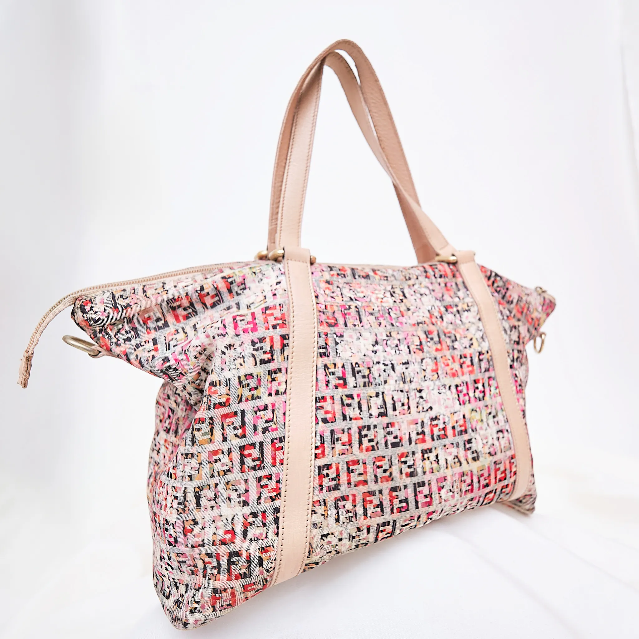 2000s Fendi Vintage Multicolor Zucca Logo Tote Bag – Missing Zipper Pull (Good Condition) - Image 5