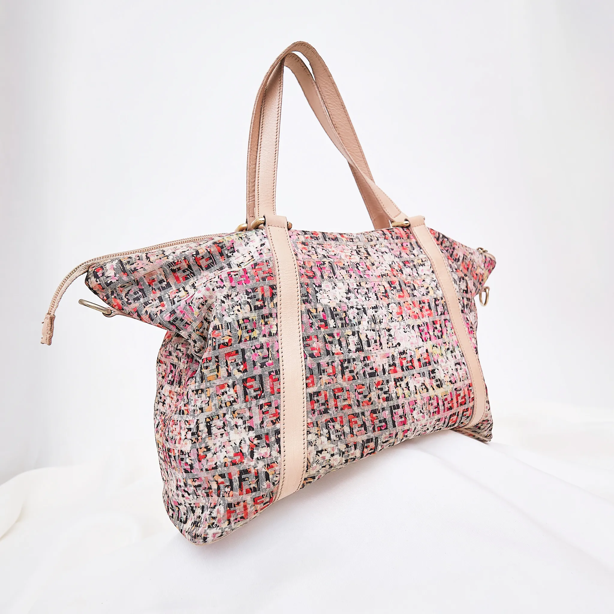 2000s Fendi Vintage Multicolor Zucca Logo Tote Bag – Missing Zipper Pull (Good Condition) - Image 6