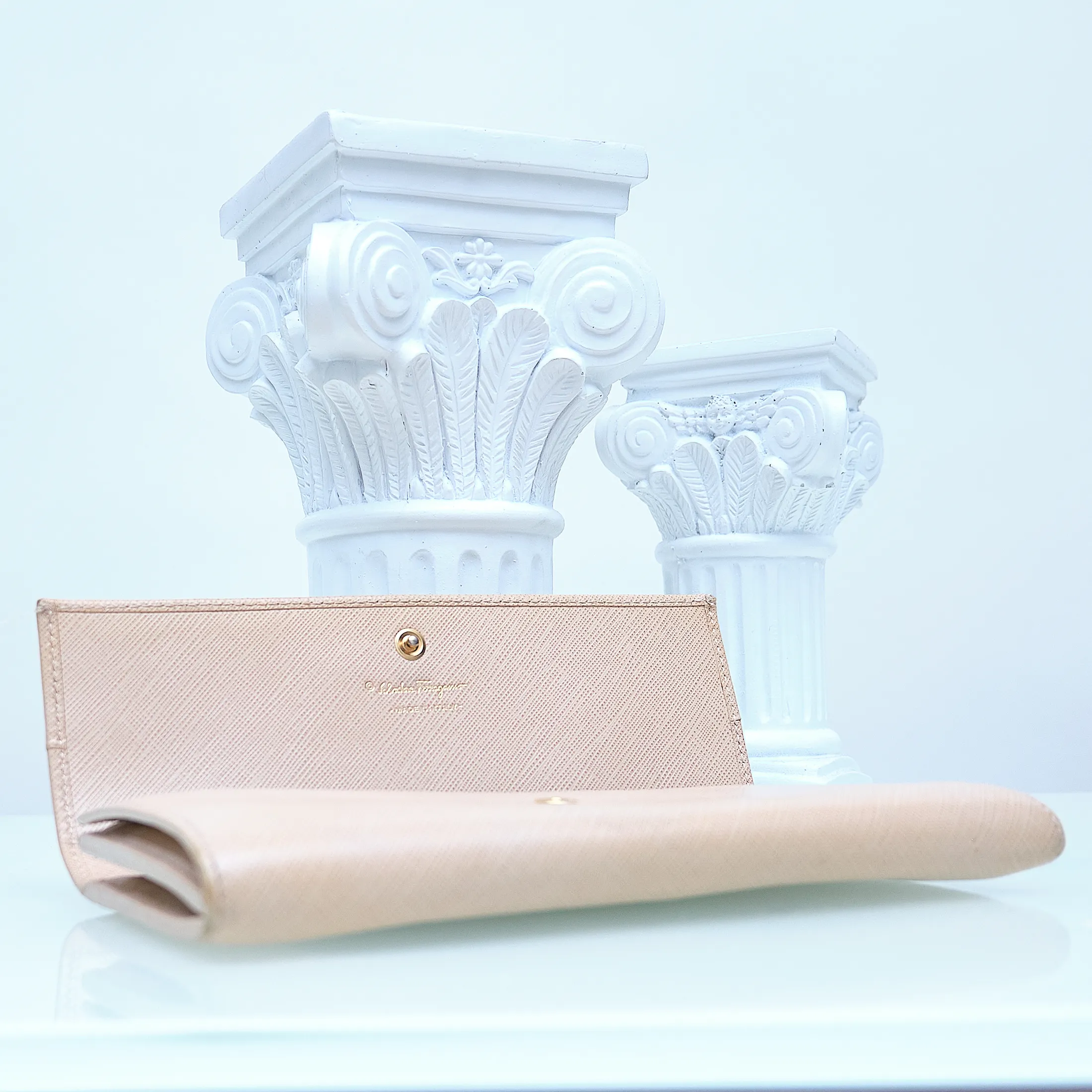 2000s Salvatore Ferragamo Saffiano Leather Checkbook Wallet – Blush Nude with Gold Hardware - Image 4