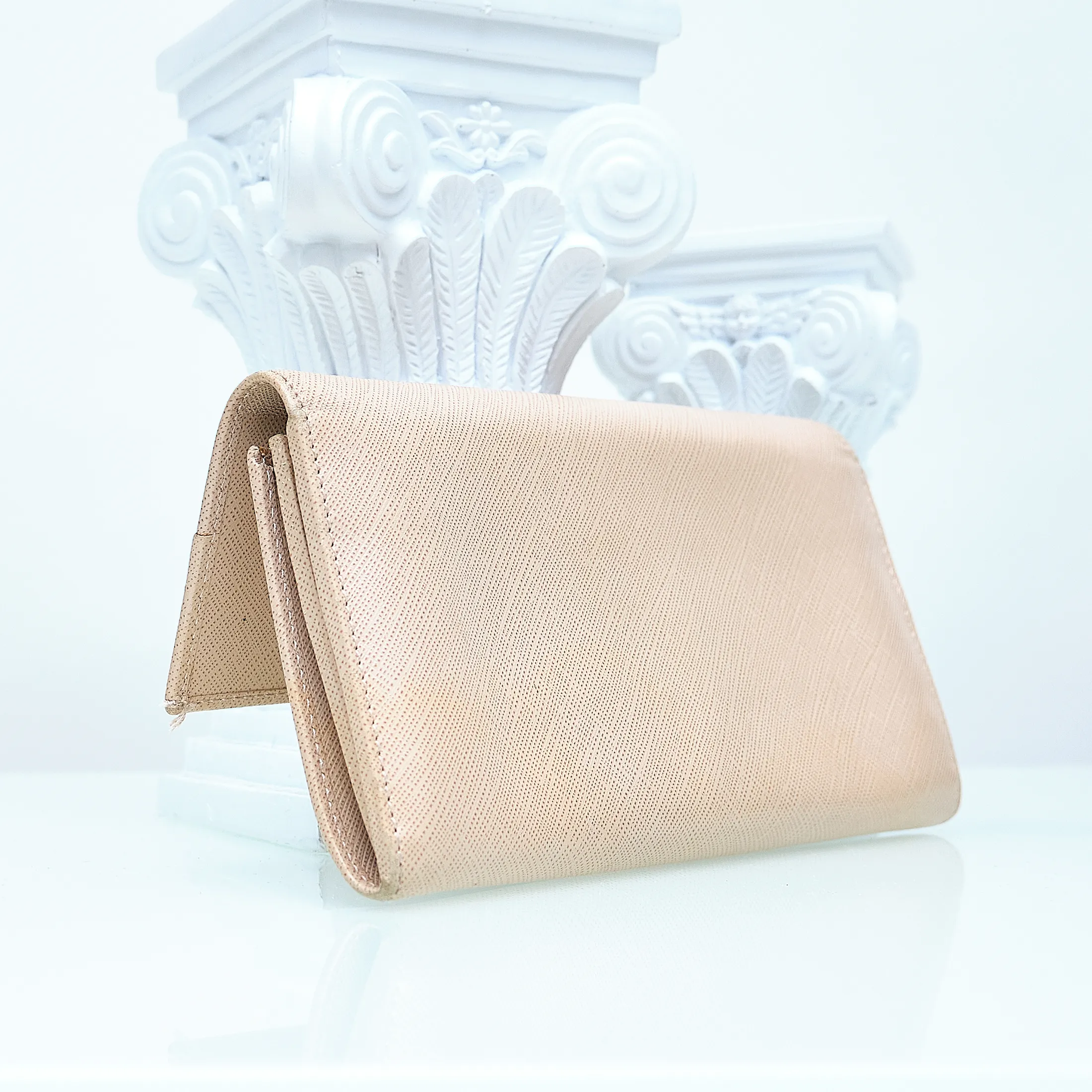2000s Salvatore Ferragamo Saffiano Leather Checkbook Wallet – Blush Nude with Gold Hardware - Image 5